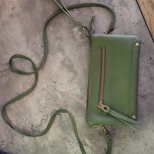 Army green crossbody/wristlet - like new